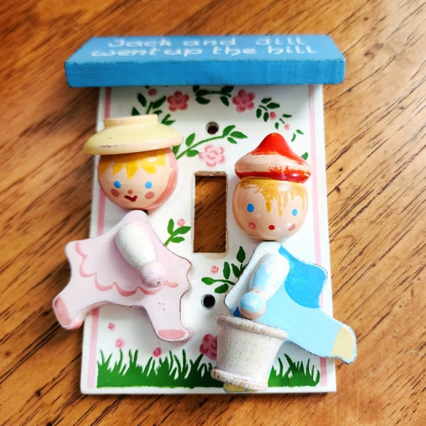 IRMA Nursery Originals Wood Light Switch Plate With Jack & JIll Hand Painted Nursery Rhyme Vintage 50s to 70s