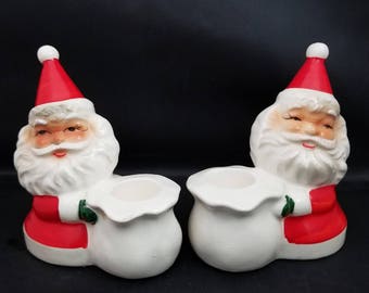 Brinn's Santa Candle Holder, 1960s Vintage Christmas Decor TX-1233, Ceramic Santa Claus Figurine