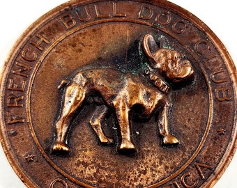 Copper Medallion Of French BullDog Club Of America, 3D Image, Vintage 40s to 70s