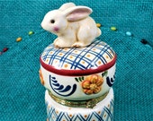Porcelain Bunny Hinged Trinket box, Rabbit Decor, Easter Gift
