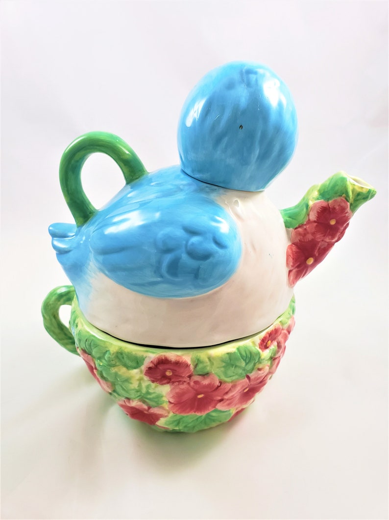 Blue Bird Stackable Teapot Teacup Vintage 80s Cottage Chic Etsy