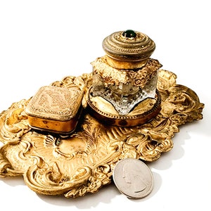 Mottahedeh Brass Inkwell & Pen Tray, Footed Brass Inkwell 