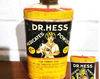 Dr Hess Medicated Powder Tin Veterinary Livestock Farmhouse Decor Vintage 20s to 40s