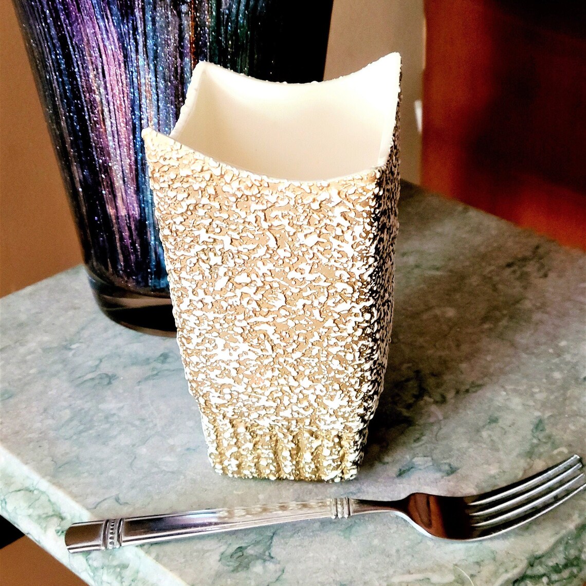 MCM Ceramic Vase Gold White Textured Splatter Glaze 284B Etsy