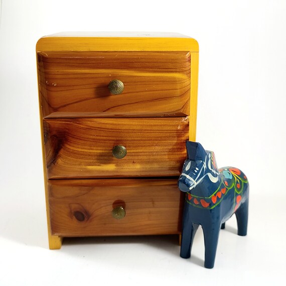Small Cedar Wood Jewelry Box With 3 Drawers for Dresser Etsy
