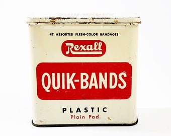 Rexall Quik-Bands Bandages Tin Made in The USA Vintage 60s