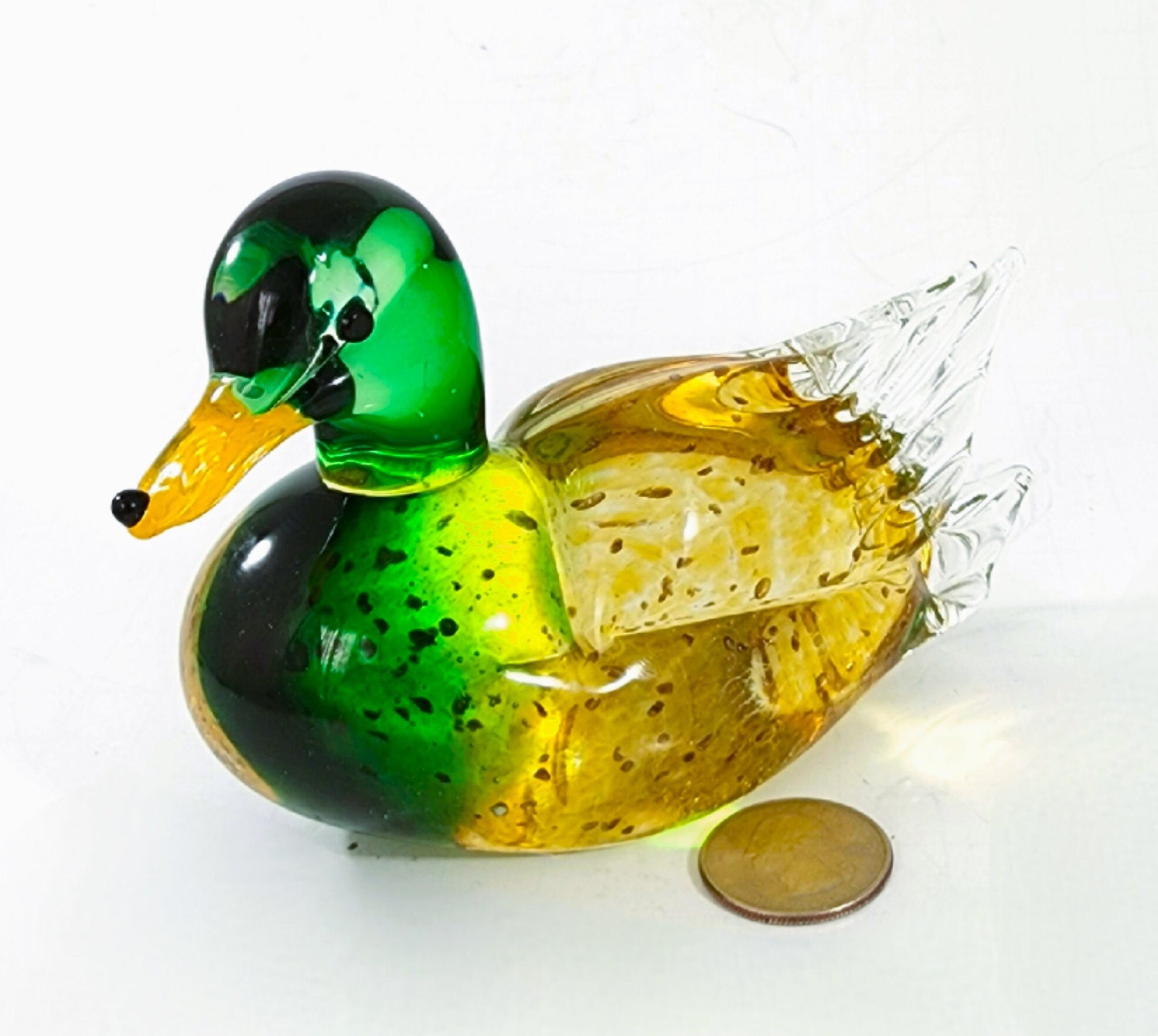 Lenox Art Glass Mallard Duck Paperweight Figurine Taiwan Etsy