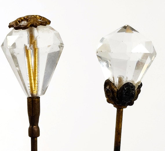 Antique Faceted Glass Hat pins Teardrop Shaped, S… - image 4