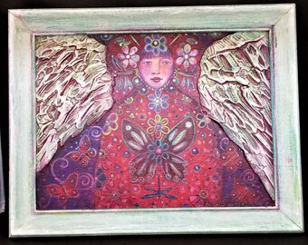 Geisha Angel Mixed Media Acrylic Painting by Constance Brennan.