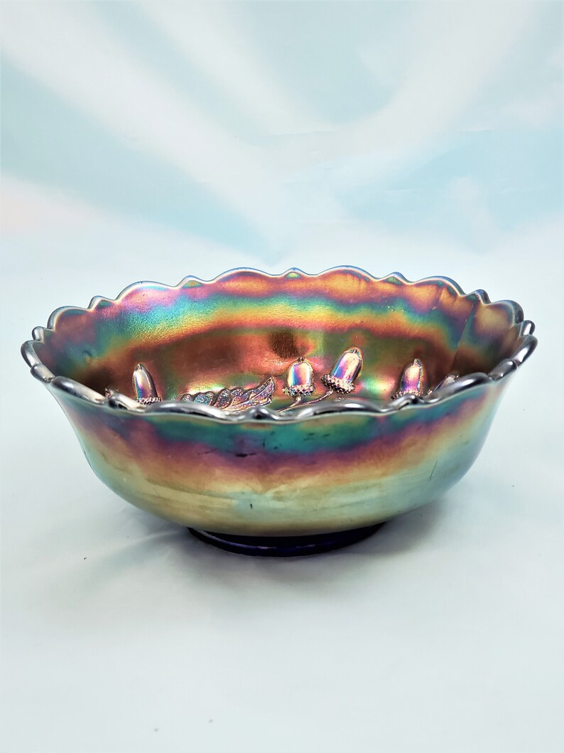 Early Fenton Cobalt Blue Acorn Carnival Glass Dessert Bowl Etsy