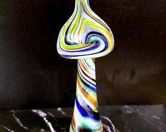 Jack-in-the-Pulpit Glass Vase: Hand-Blown - Colorful Swirls Vintage 60s to 80s
