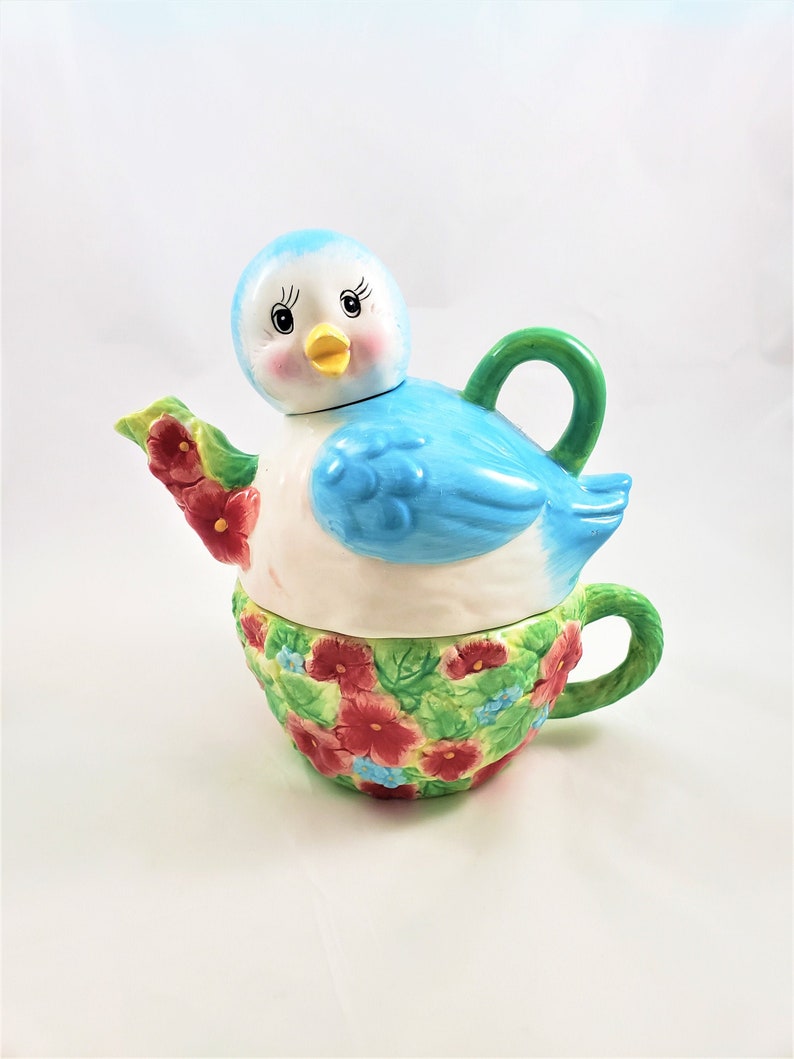 Blue Bird Stackable Teapot Teacup Vintage 80s Cottage Chic Etsy