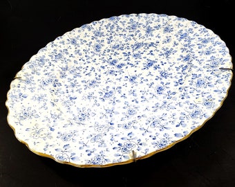 Blue White Chintz Platter Molded Features & Plate Holder Royal Doulton England Antique 1910 To 1920s