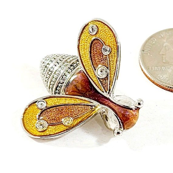 Liz Claiborne Honey Bee Brooch With Enamel and Rhi