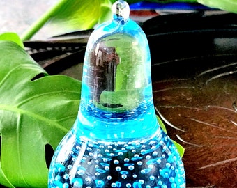 Pear Shaped Paperweight, Swedish Blue Glass Controlled Bubbles, FM Konstglas Ronneby Sweden 60s to 80s