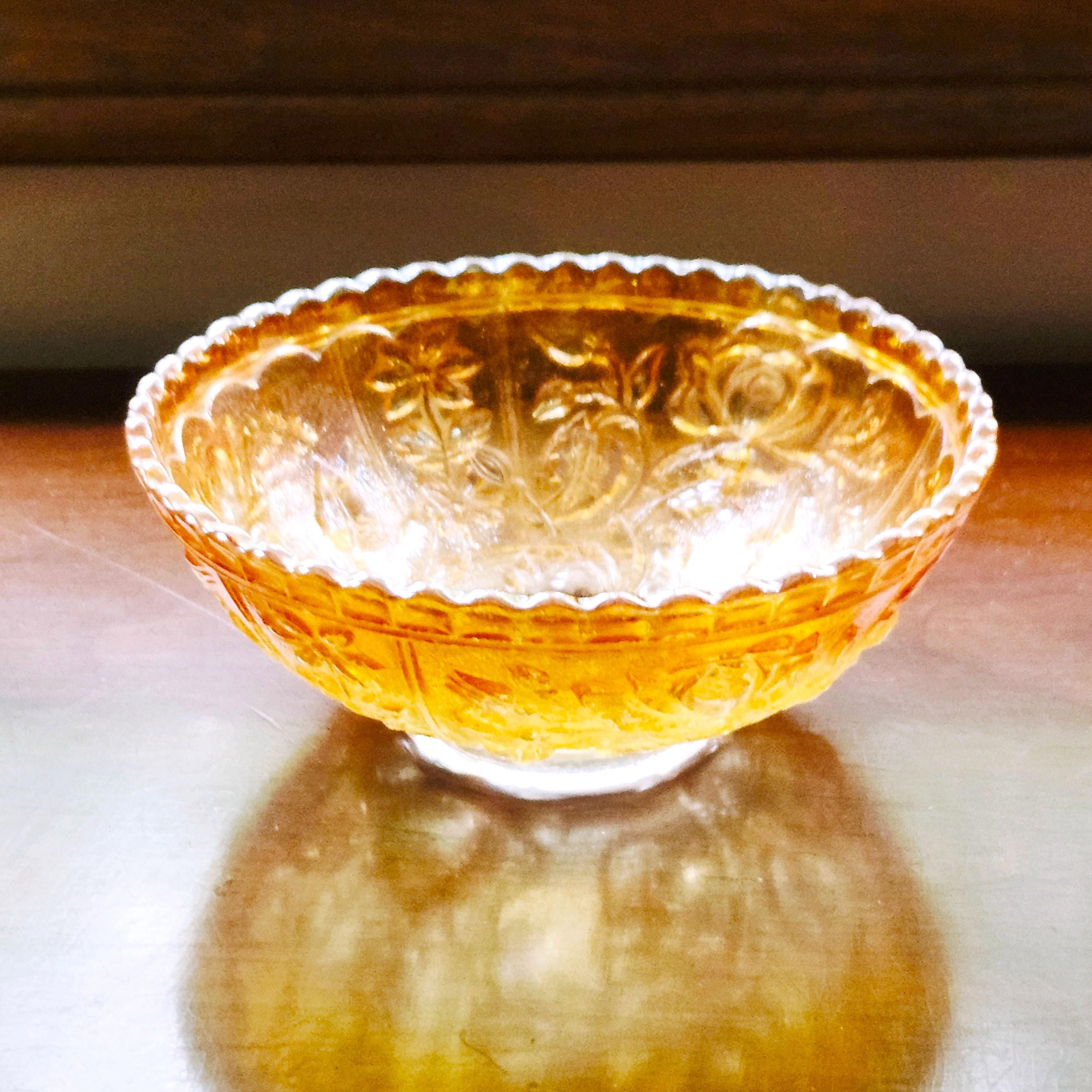 アンティーク ガラスローズボウル イエロー Vintage Glass Rose Bowl - Etsy