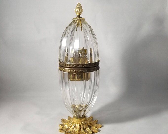 Vintage Tall Crystal Lighter With Gold Toned Feather Stand, Vintage Ronson Table Lighter Etsy