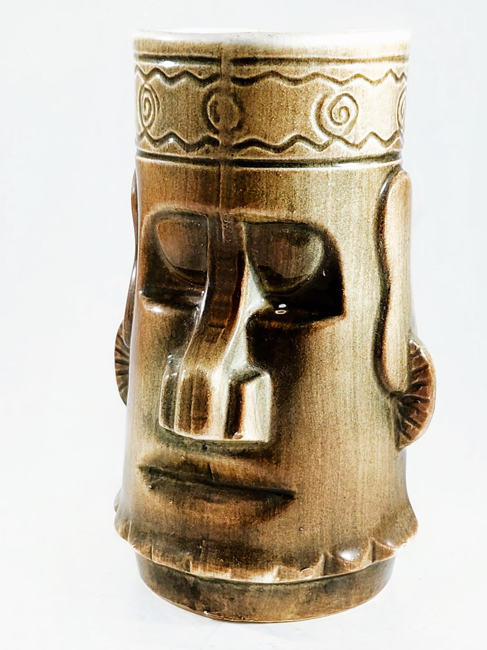 Vintage Tiki Mug Westwood Japan 1960s Brown White Ceramic 3D
