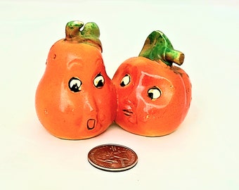 Quirky Apple Pear Salt and Pepper Shakers, Anthropomorphic Figurines Japan,  Mid Century 60's