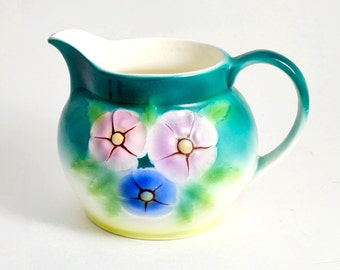 Czechoslovakia Pottery Creamer, Morning Glory Design, Made in the 30s