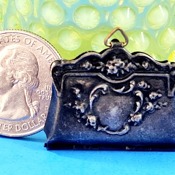Antique Silver Plate Purse Locket Pendant Or Charm With French Souvenir With Foldout Pictures 1910s To 1920s