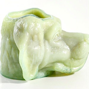 Green Slag St Bernard Dog's Head Toothpick Holder, Greentown Replica, Newfoundland, St Clair Toothpick Holder 60s 70s image 2