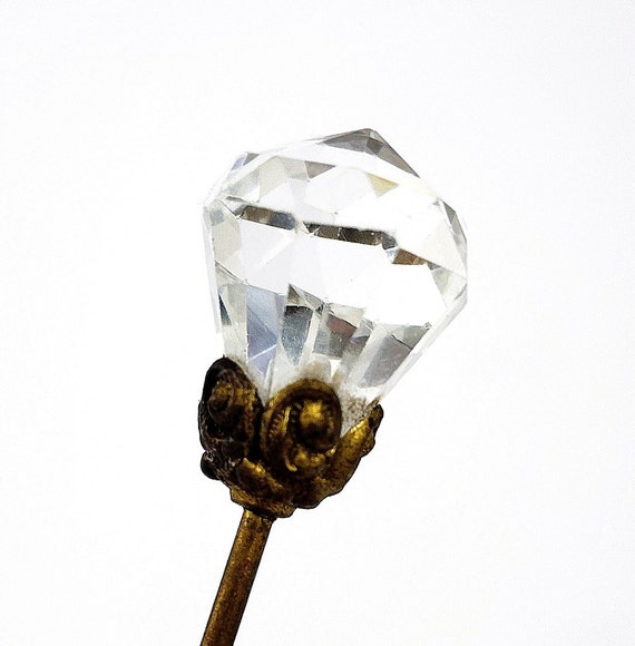 Antique Faceted Glass Hat pins Teardrop Shaped, S… - image 6