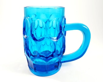 Blue Glass Thumbprint Beer Mug Made In the 60s to 70s