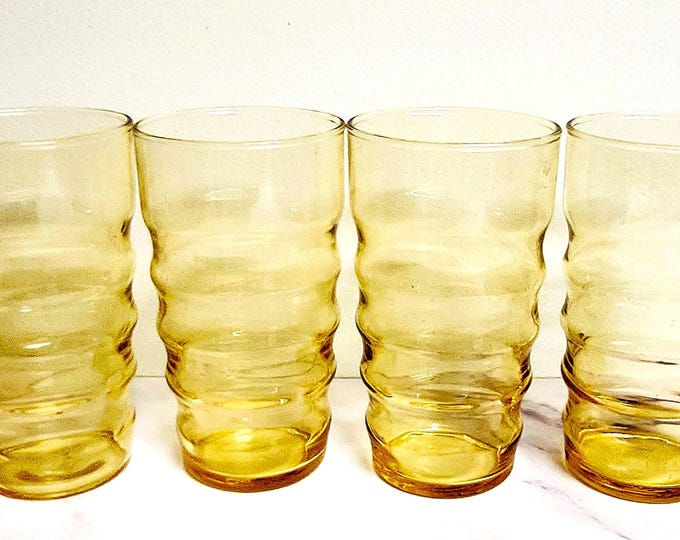Vintage Federal Glass Ripple Drinking Glasses – Golden Amber Glass 8 Oz ...