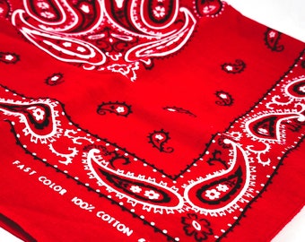 Vintage Red Paisley Bandana Scarf Or Headband With Selvege RN13962 Fast Color Made In The USA From 60s to 70s