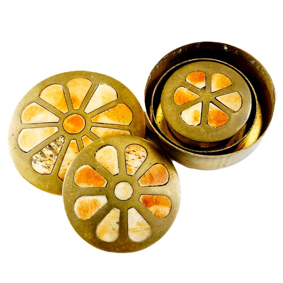 Vintage Brass Kajal Boxes - Set of 3 Nesting Shel… - image 2