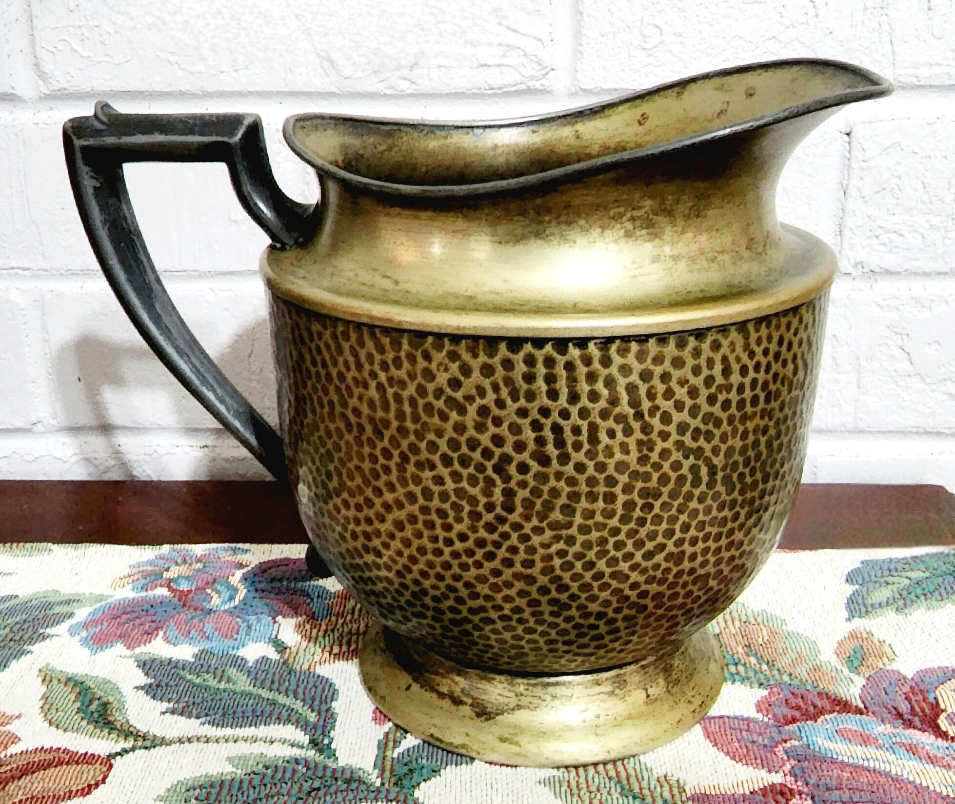 Vintage Nickel Metal Pitcher Vase Hammered Art Deco Style Etsy