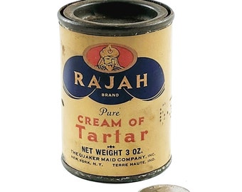 Vintage Rajah Cream of Tartar Spice Tin With Paper Label, The Quaker Maid Co Vintage 40s
