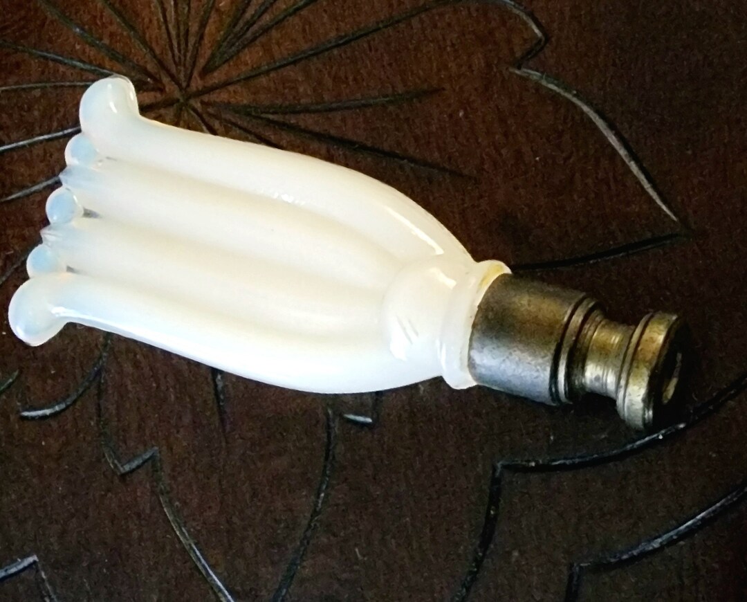 Antique Lamp Finial Alacite Milk Glass Scrolled Fan Shape Etsy