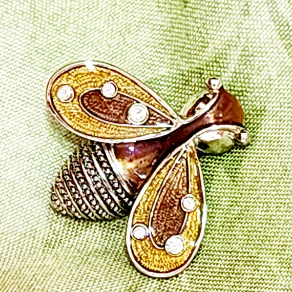 Liz Claiborne Honey Bee Brooch With Enamel and Rh… - image 2