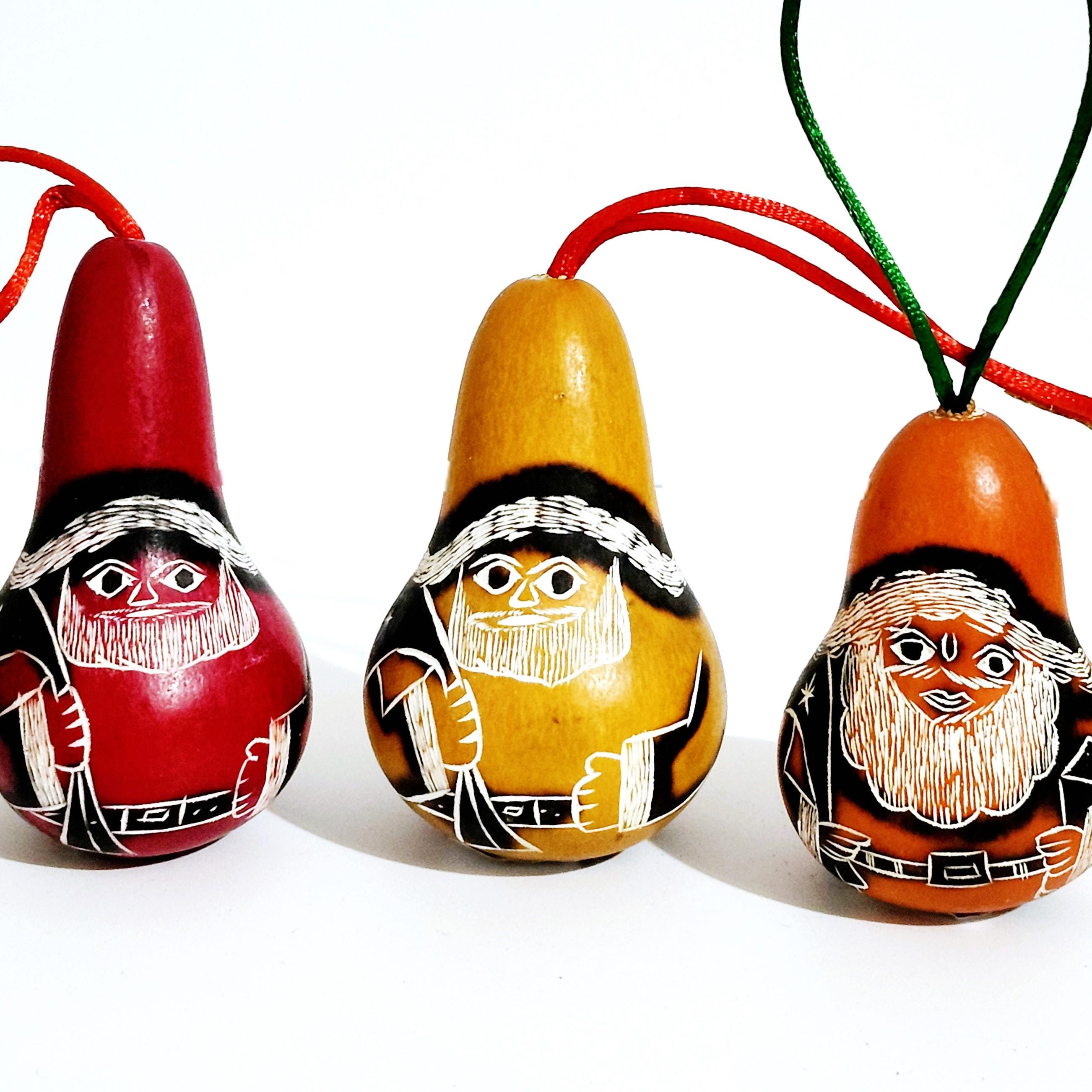 Peruvian Carved Santa Gourd Ornaments Hand Crafted - Sold Seperate Vintage 80s 90s