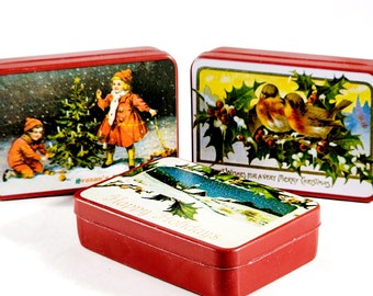 Miniature Christmas Tins Victorian Style Winter Scenes In A Set Of 3 Lilian Vernon Vintage 80s