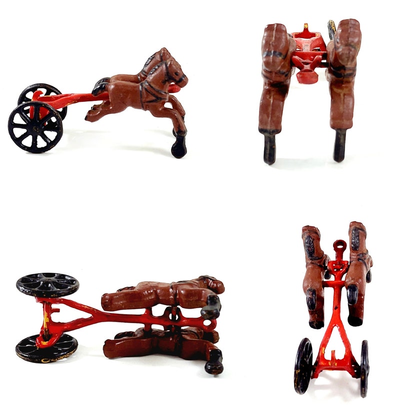 Replica Cast Iron Horse Drawn Pumper Fire Truck Toy Figurine Vintage 70s Bild 9