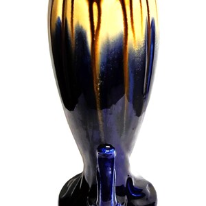 Belgian Art Deco Vase: Blue Brown Drip Glaze Ceramic Pedestal (Model 1943) imagem 5