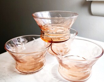 4 Pink Depression Glass Berry, Sherbert or Dessert Bowls Made From 20s to 40s