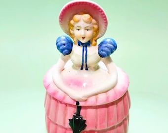 Victorian Lady Powder Box Vintage 30s 40s