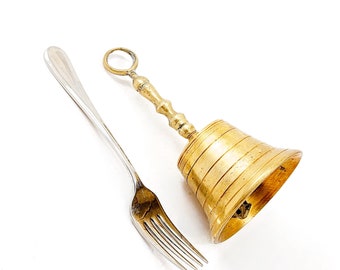 Vintage Brass Bell With Ornate Handle & Flared Base, Dinner Tabletop Or Teachers Bell 70s
