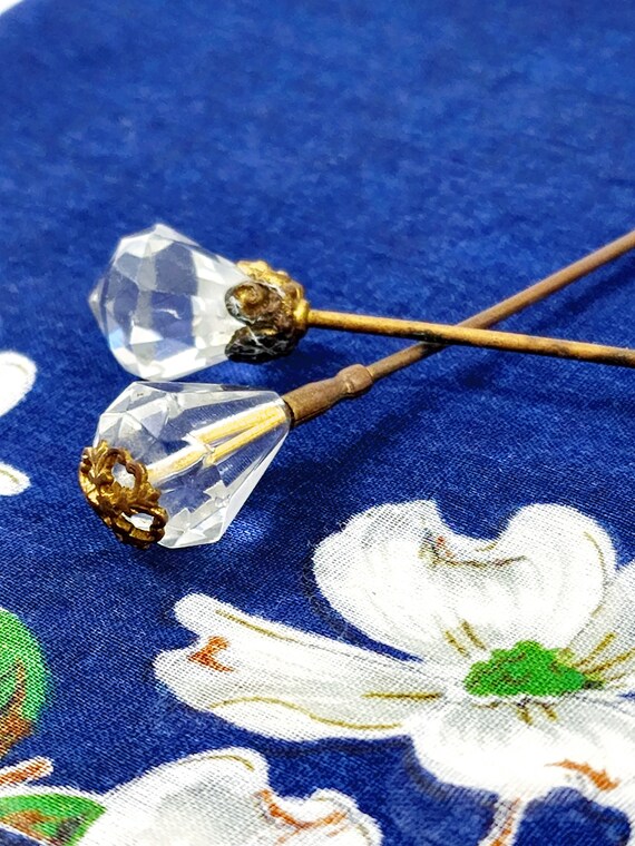 Antique Faceted Glass Hat pins Teardrop Shaped, S… - image 1