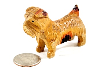 Mini Wood Carved Scottish Terrier Dog Figurine Vintage 60s