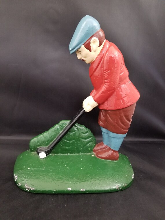 Cast Iron Golfer Doorstop Or Bookend 1960s Putter Etsy