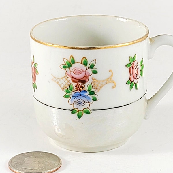 Small Demitasse or Expresso Tea Cup, (No Saucer) Floral 2 Ounce Porcelain Lusterware Occupied Japan Vintage 40s 50s