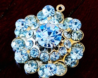 Tiered Light Blue Rhinestone Pendant For Necklace Mid Century 50s 60s