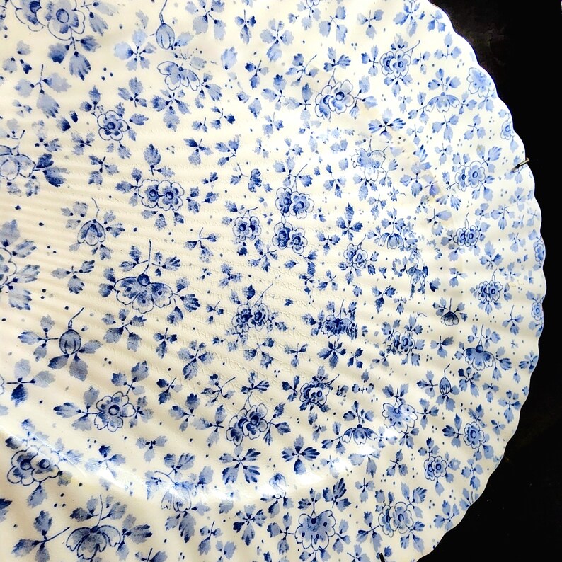 Blue White Chintz Platter Molded Features & Plate Holder Royal Doulton England Antique 1910 To 1920s image 5