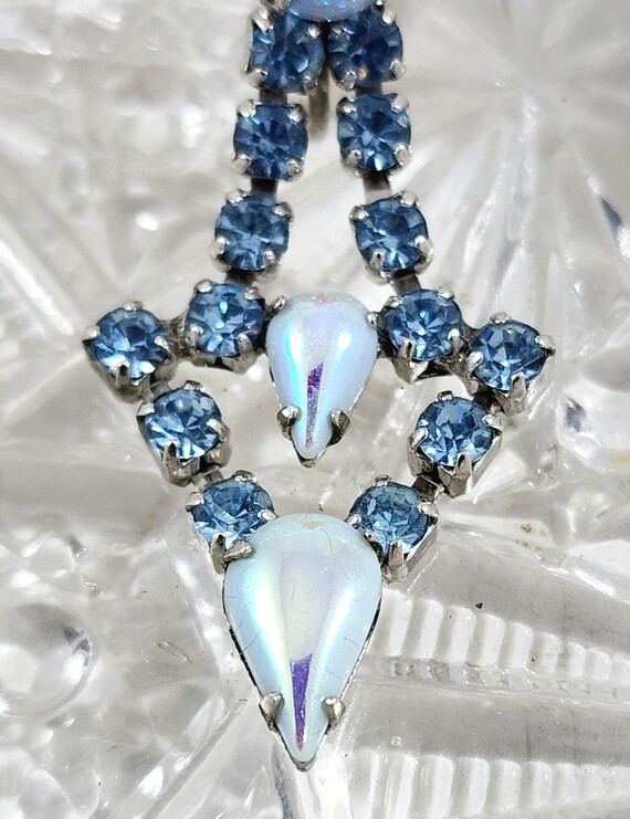 Light Blue Rhinestone Dangle Earrings With Shimme… - image 3