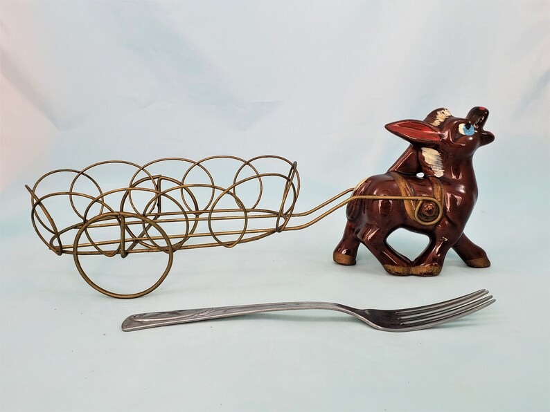 Tilso Redware Donkey Pulling Cart Figurine Japan Vintage 60s Etsy